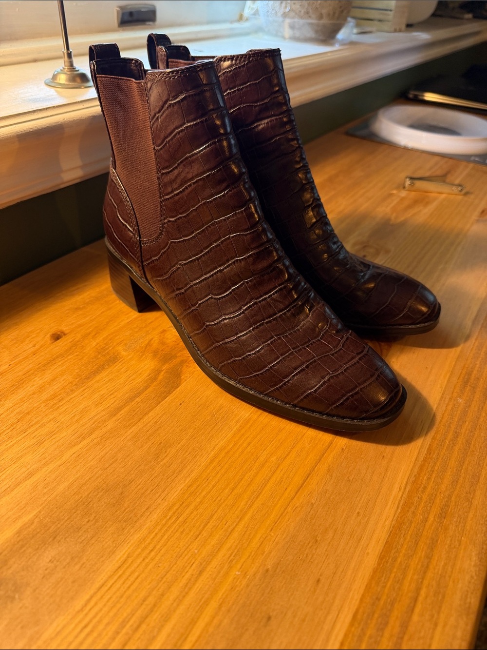 Woman’s J Crew Piper woman’s croc leather Chelsea booties